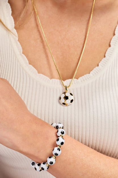 Soccer Beaded Bangle with Metal Accents and Charm