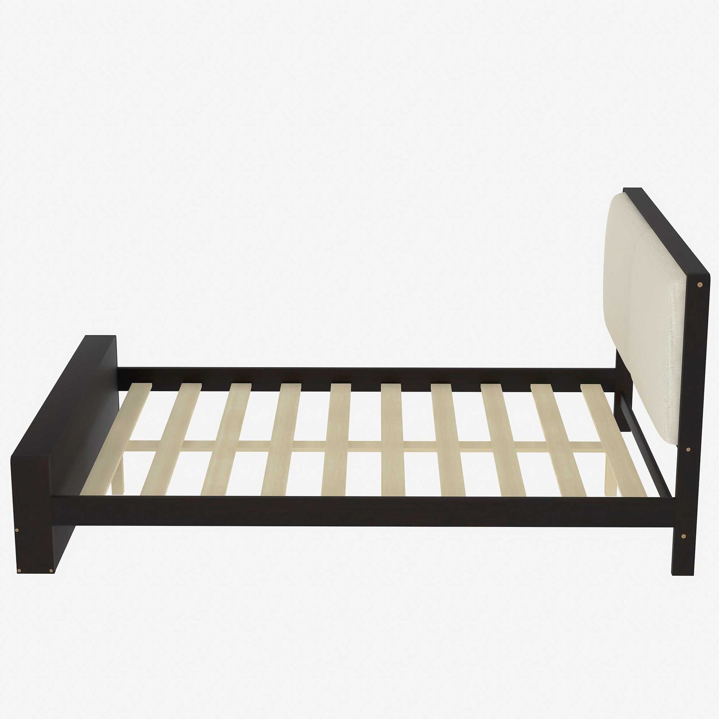 Queen Size Platform Bed Frame with Upholstery Headboard and Bookshelf in Footboard and LED Light Strips, Espresso - Tampa Home & Garden Store