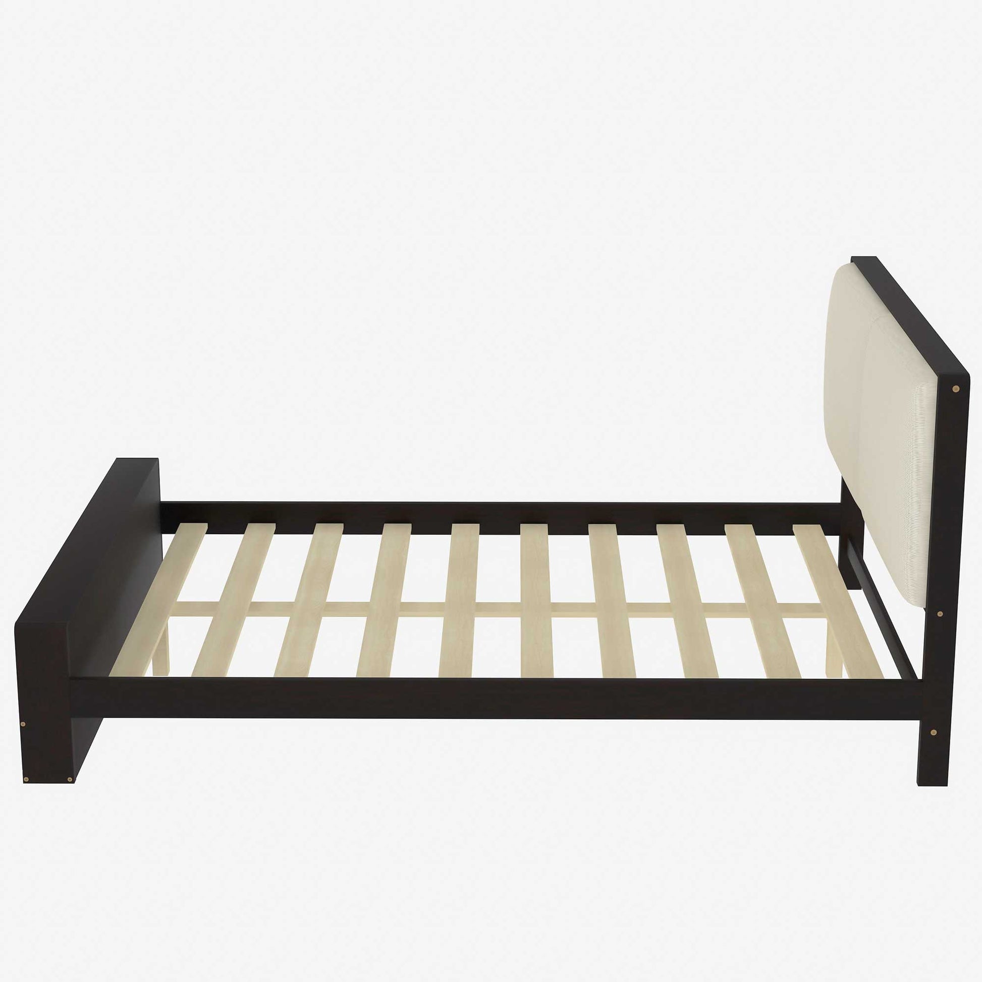 Queen Size Platform Bed Frame with Upholstery Headboard and Bookshelf in Footboard and LED Light Strips, Espresso - Tampa Home & Garden Store