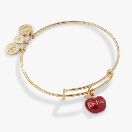 Teacher Grow Inspire Love Apple Charm Bangle by Alex and Ani, gold tone bracelet on Tampa Home & Garden Store