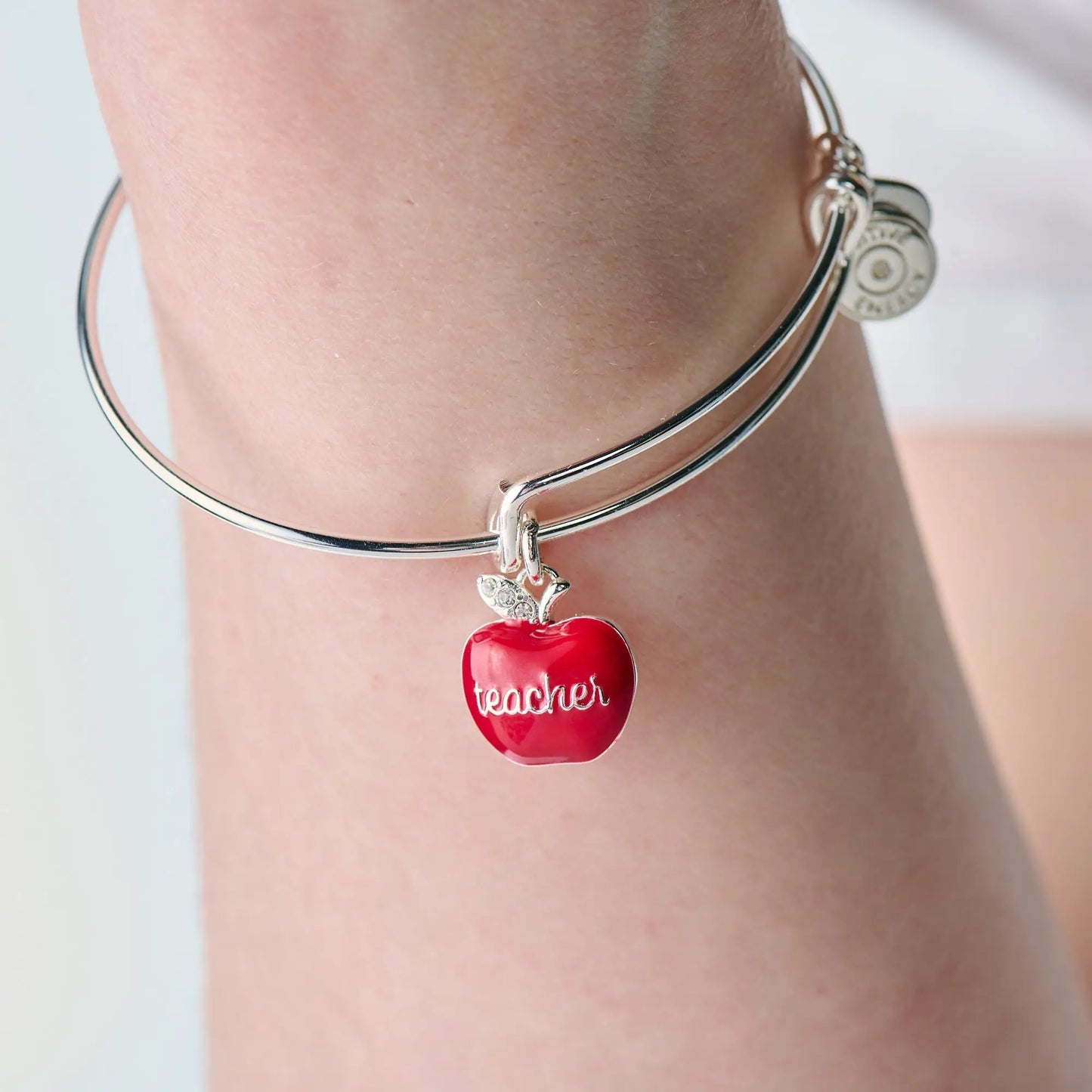 Teacher Apple Charm Bangle Gift for Educators