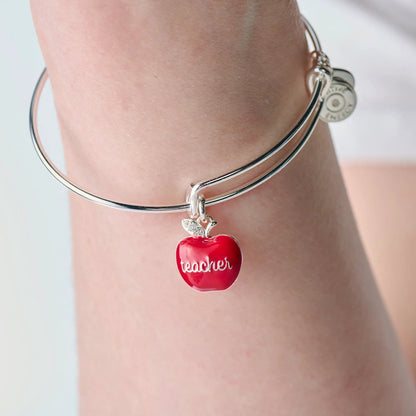 Teacher Apple Charm Bangle Gift for Educators
