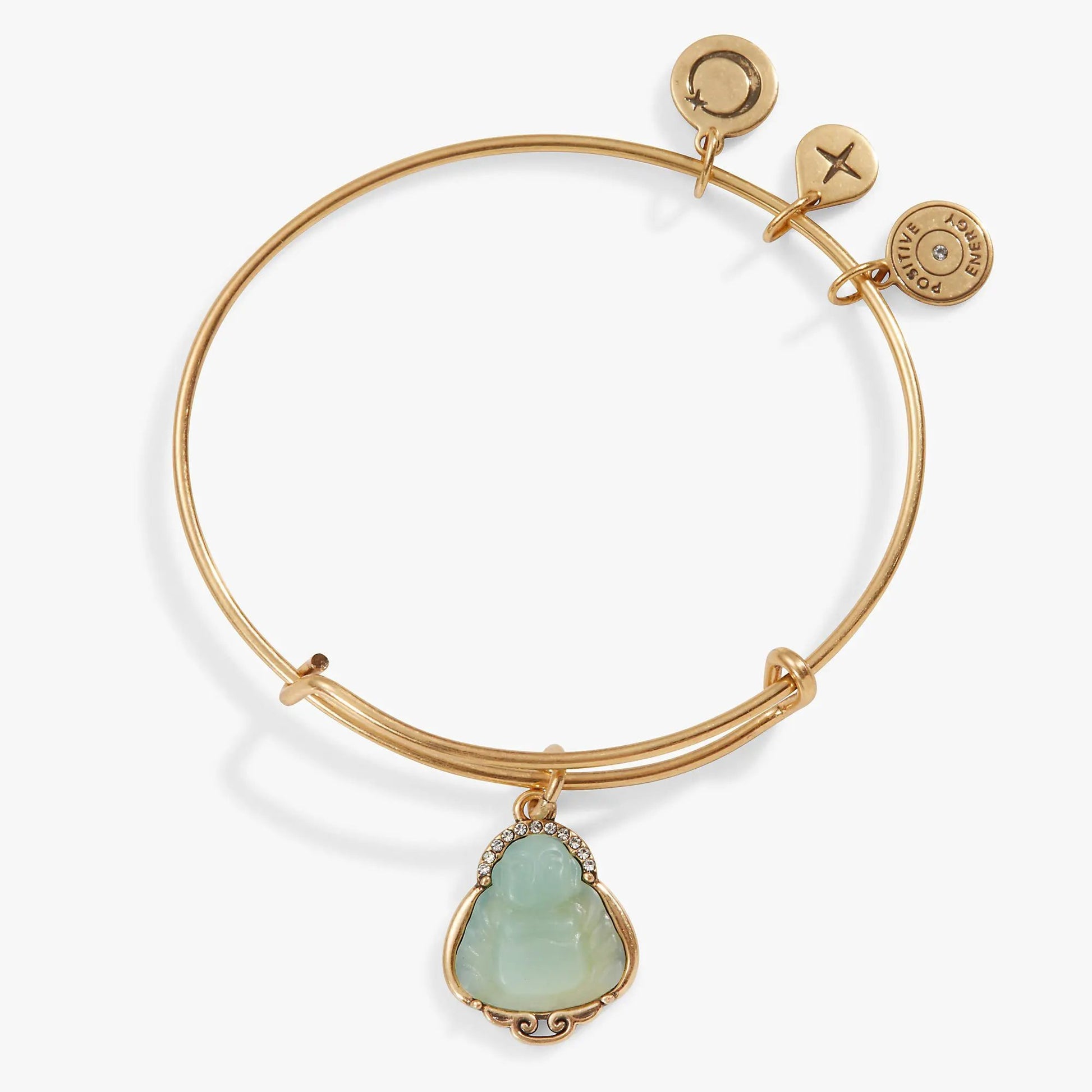 Buddha Charm Bangle gold-tone bracelet with carved pendant and charms on Tampa Home & Garden Store