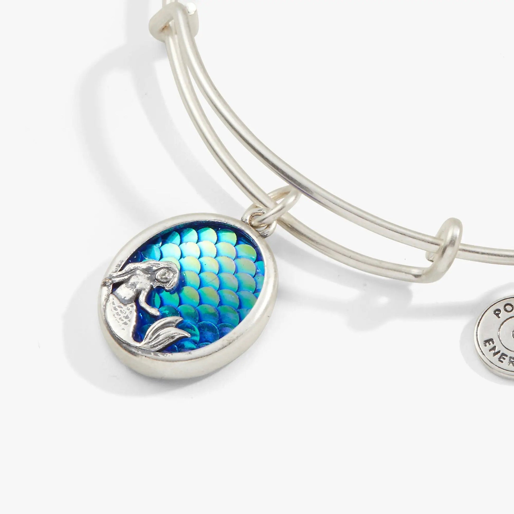 ALEX AND ANI Iridescent Mermaid Charm Bangle with blue-green scale pendant on Tampa Home & Garden Store
