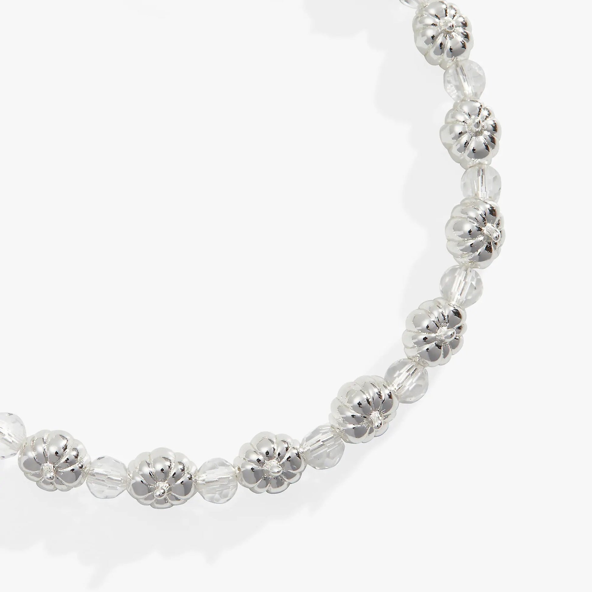 Pumpkin + Crystal Beaded Bangle with clear faceted beads and silver flower spacers on Tampa Home & Garden Store