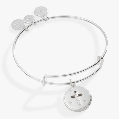 Hidden Message Cross Affirmation Bangle, silver-tone bracelet with round discs, Alex and Ani on Tampa Home & Garden Store