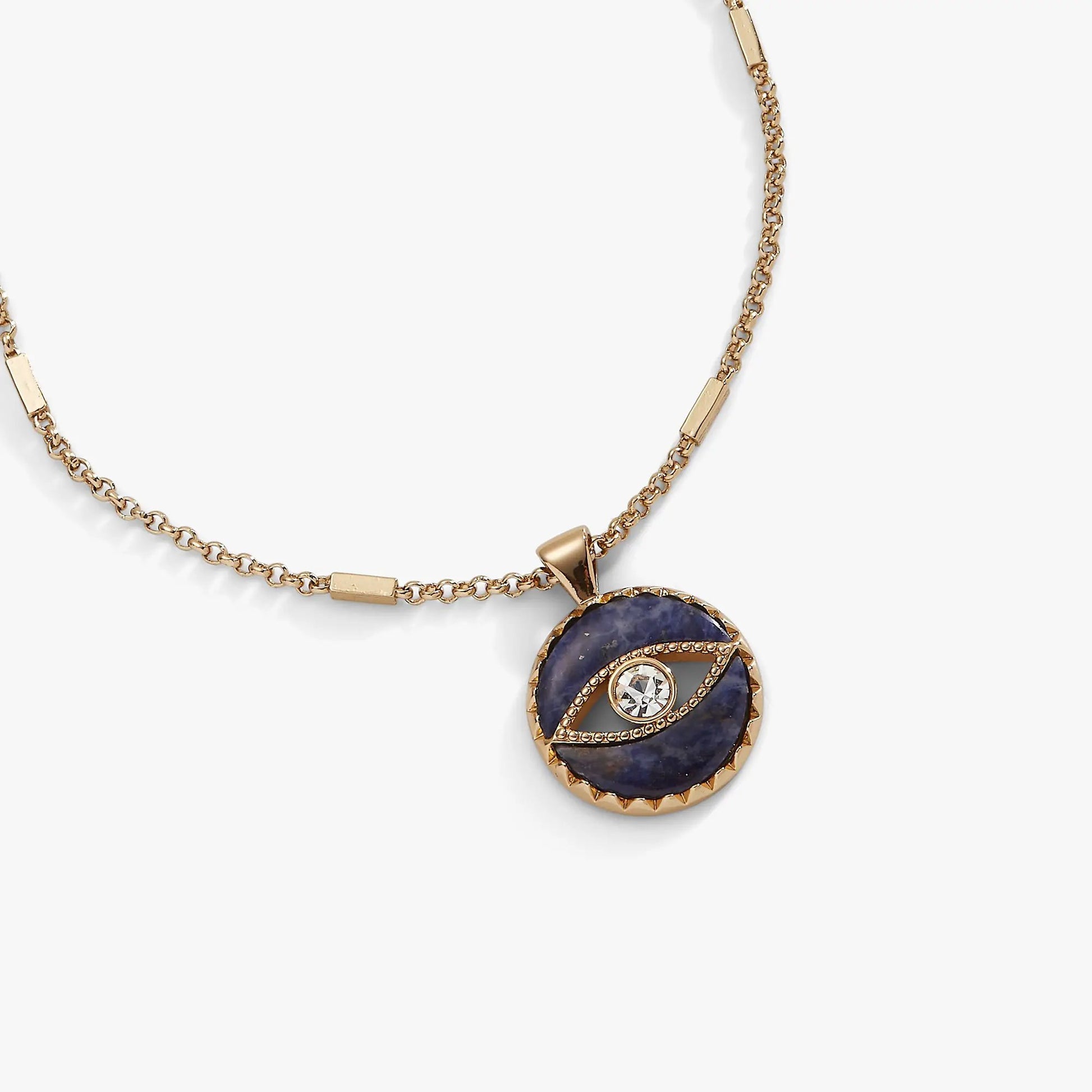Sodalite Evil Eye Necklace by Alex and Ani, gold-tone chain with blue stone pendant on Tampa Home & Garden Store