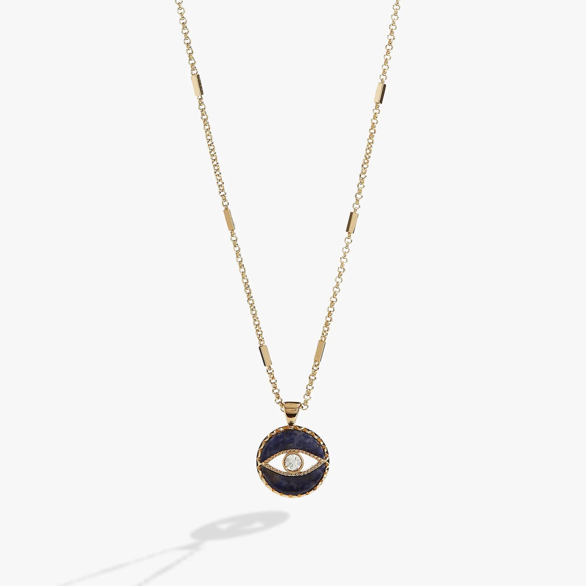 Sodalite Evil Eye Necklace by Alex and Ani with gold-tone chain and blue sodalite pendant on Tampa Home & Garden Store