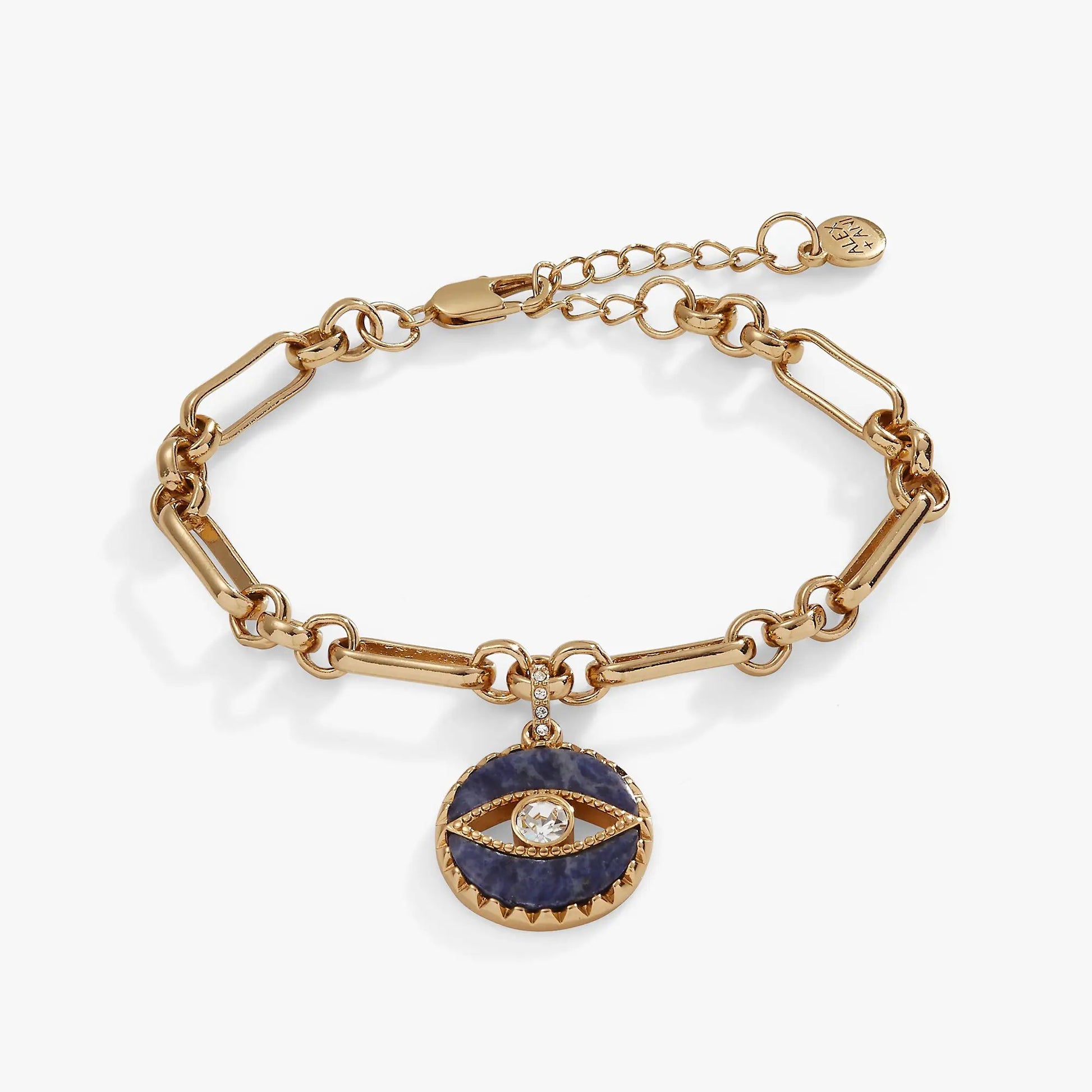 Sodalite Evil Eye Chain Bracelet by ALEX AND ANI, gold-tone link chain with blue eye pendant on Tampa Home & Garden Store