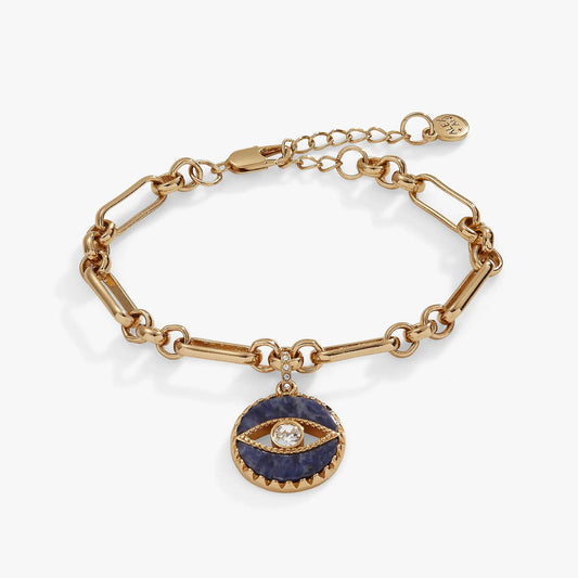 Sodalite Evil Eye Chain Bracelet by ALEX AND ANI, gold-tone link chain with blue eye pendant on Tampa Home & Garden Store