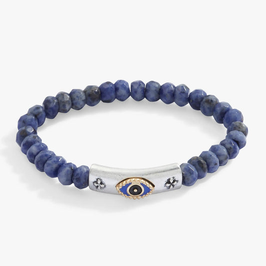 Antique Evil Eye Stretch Bracelet by Alex and Ani with blue sodalite beads on Tampa Home & Garden Store