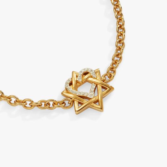 Star of David Heart Bracelet, 14kt gold plated with crystal accents on Alex and Ani chain on Tampa Home & Garden Store