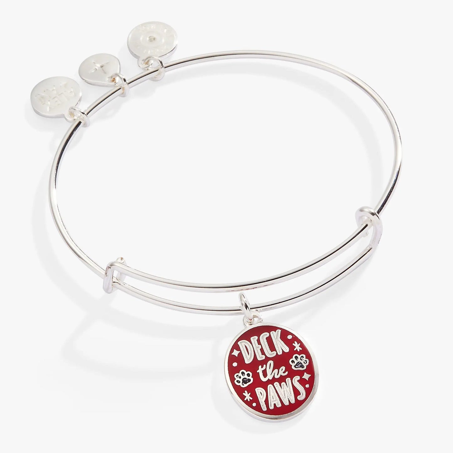 Deck the Paws Charm Bangle by Alex and Ani, silver bracelet with red enamel Deck the Paws charm on Tampa Home & Garden Store
