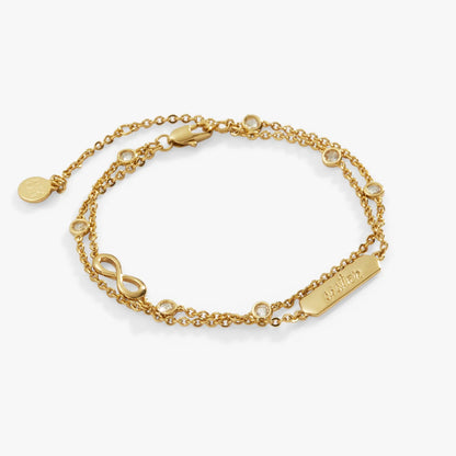 Alex and Ani Sister Infinity Chain Double Strand Bracelet, gold-tone with crystal bezel accents on Tampa Home & Garden Store