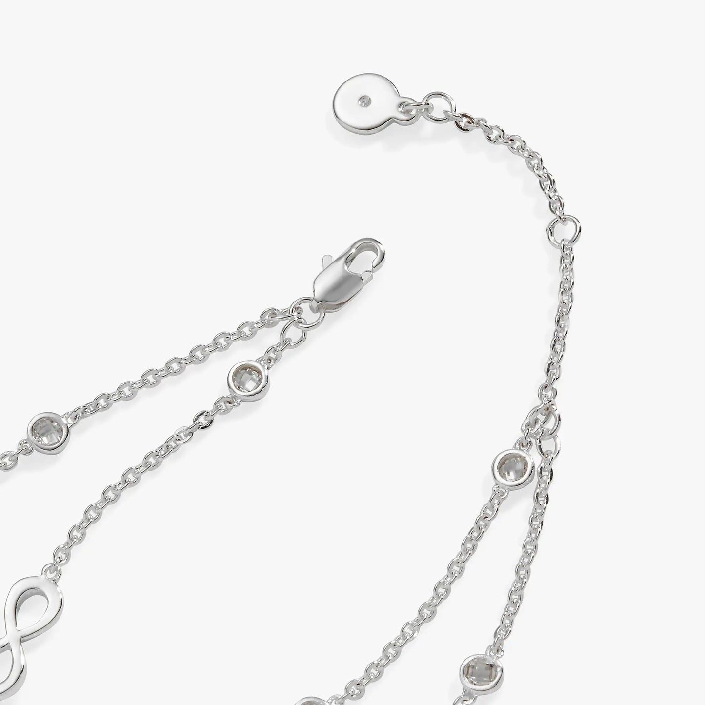 Sister Infinity Chain Double Strand Bracelet, Alex and Ani, silver-tone chain with crystal accents on Tampa Home & Garden Store