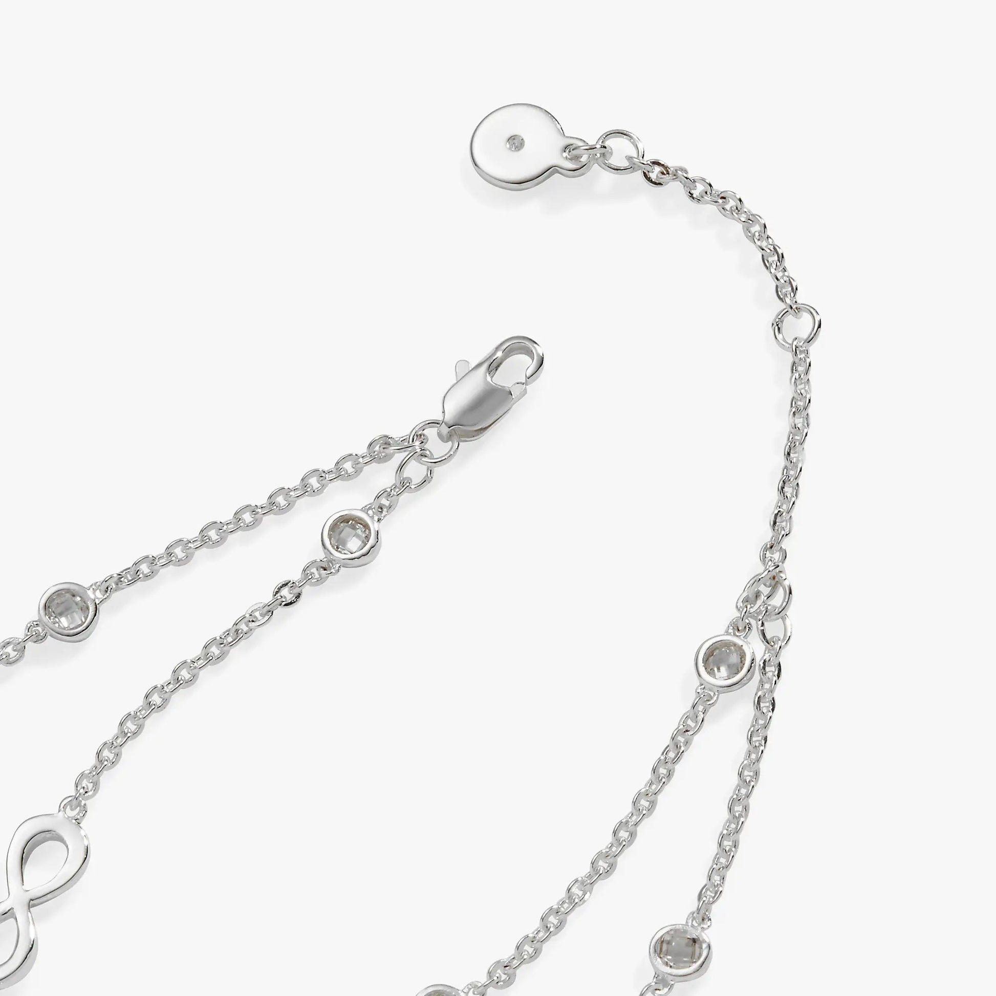 Sister Infinity Chain Double Strand Bracelet, Alex and Ani, silver-tone chain with crystal accents on Tampa Home & Garden Store