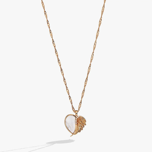 Wings of Protection Charm Necklace, gold-tone chain with winged pendant and mother-of-pearl on Tampa Home & Garden Store