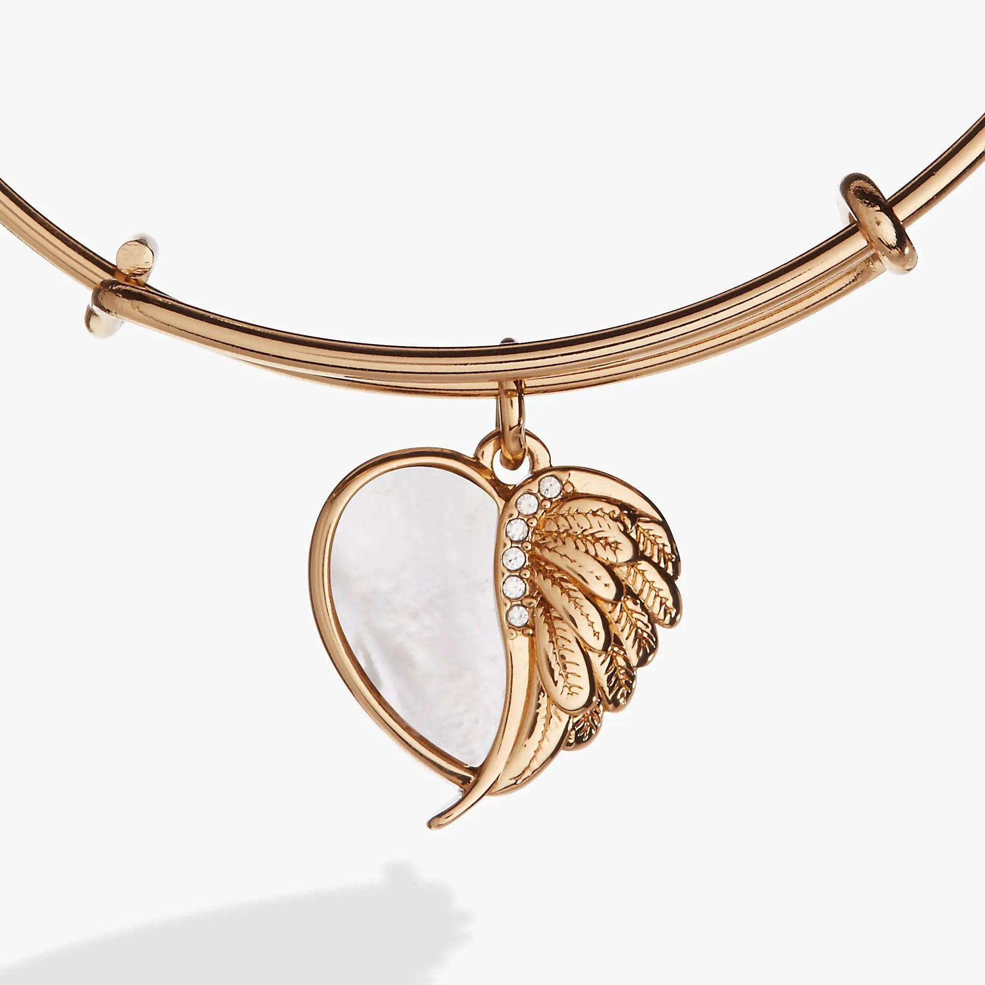 Wings of Protection Charm Bangle rose gold-tone bracelet with wing charm and crystal accents on Tampa Home & Garden Store