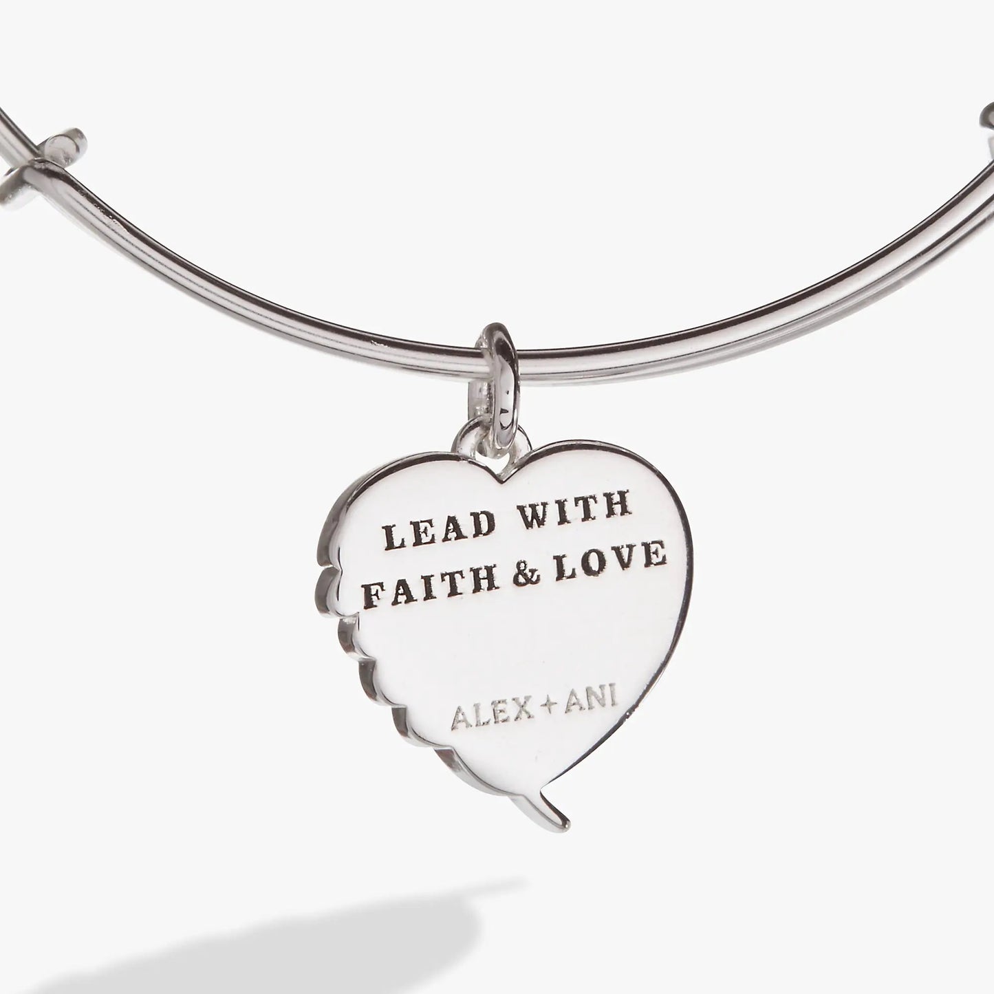 Wings of Protection charm bangle ALEX AND ANI with heart pendant engraved Lead With Faith & Love on Tampa Home & Garden Store