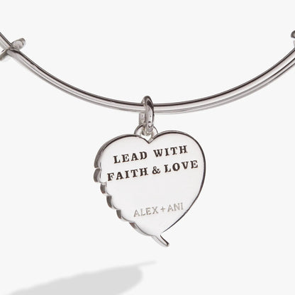 Wings of Protection charm bangle ALEX AND ANI with heart pendant engraved Lead With Faith & Love on Tampa Home & Garden Store
