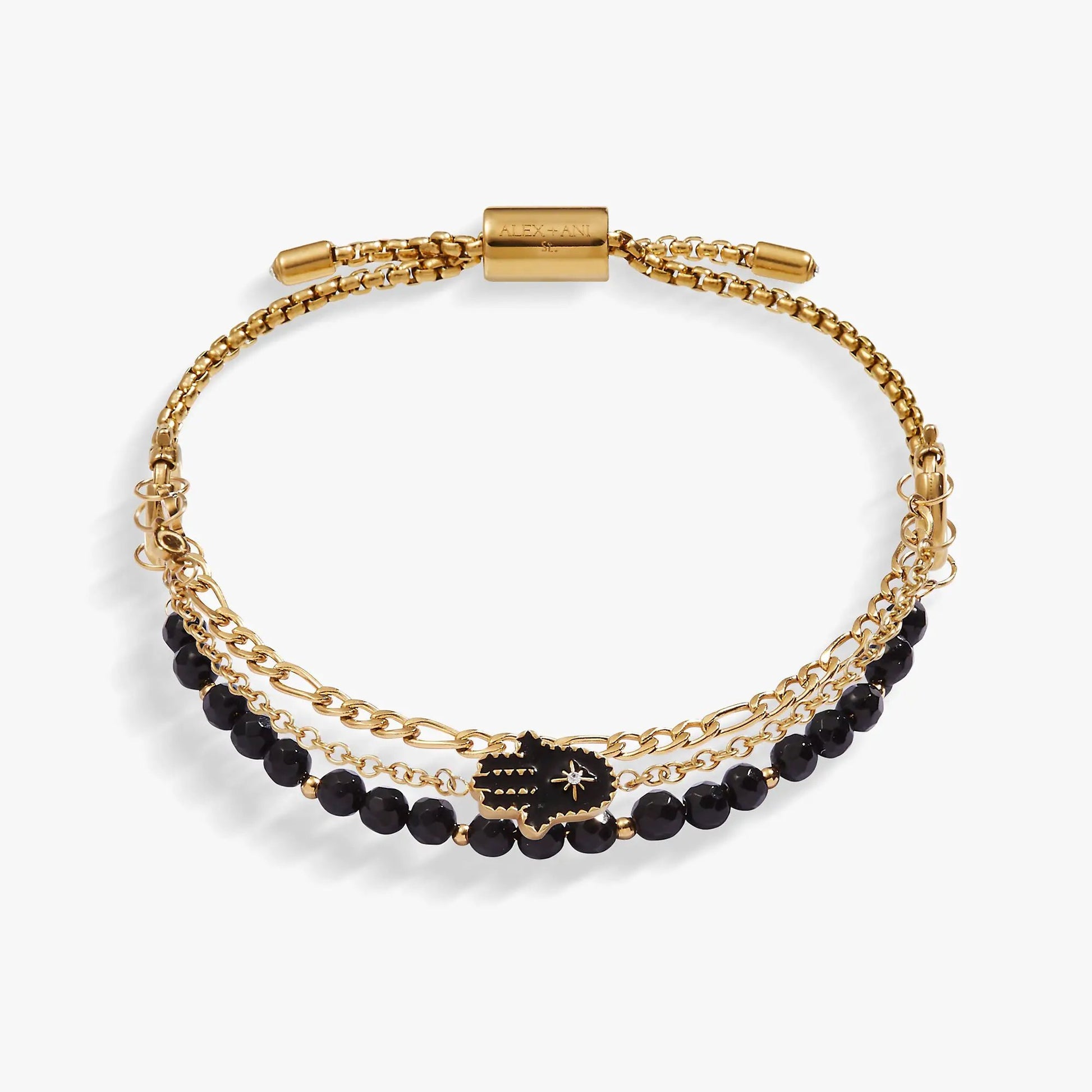 Hamsa Stranded Bracelet Set by Alex and Ani; gold-tone chains, black beads, Hamsa on Tampa Home & Garden Store