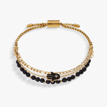 Hamsa Stranded Bracelet Set by Alex and Ani; gold-tone chains, black beads, Hamsa on Tampa Home & Garden Store