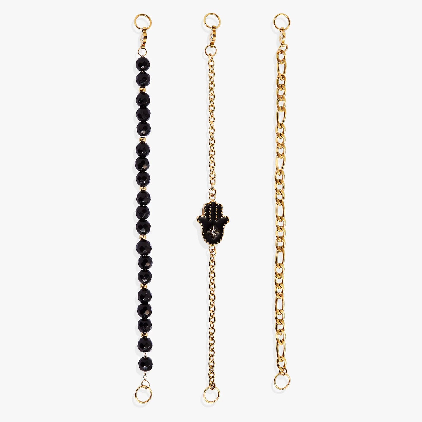 Hamsa Stranded Bracelet Set: 3 gold-tone bracelets with black beads and chain by Alex and Ani on Tampa Home & Garden Store