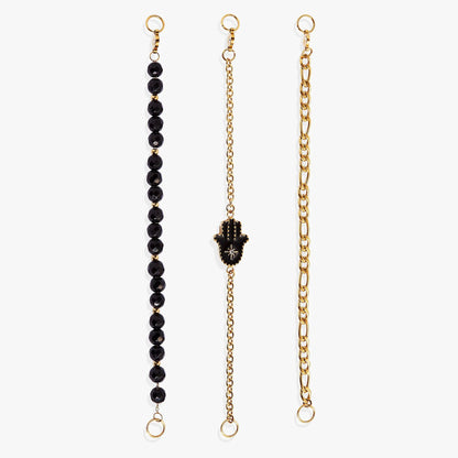Hamsa Stranded Bracelet Set: 3 gold-tone bracelets with black beads and chain by Alex and Ani on Tampa Home & Garden Store