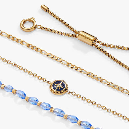 Compass Stranded Bracelet Set Gold Chain Beads