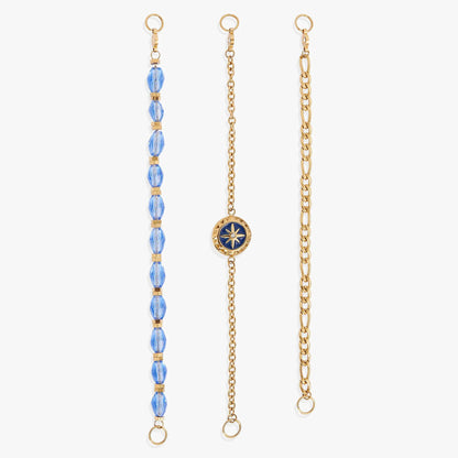 Compass Stranded Bracelet Set Gold Chain Beads