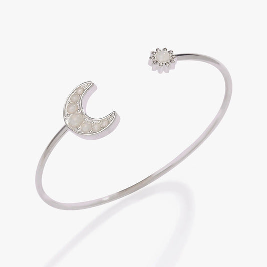 Moon + Sun Flex Cuff bracelet, silver-tone with pearl crescent and crystal sunburst on Tampa Home & Garden Store