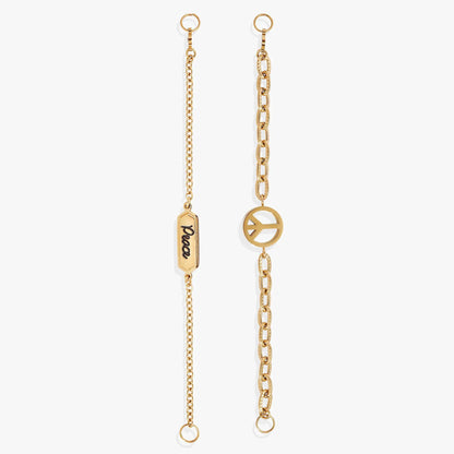 Peace Stranded Bracelet Set With Dual Chains
