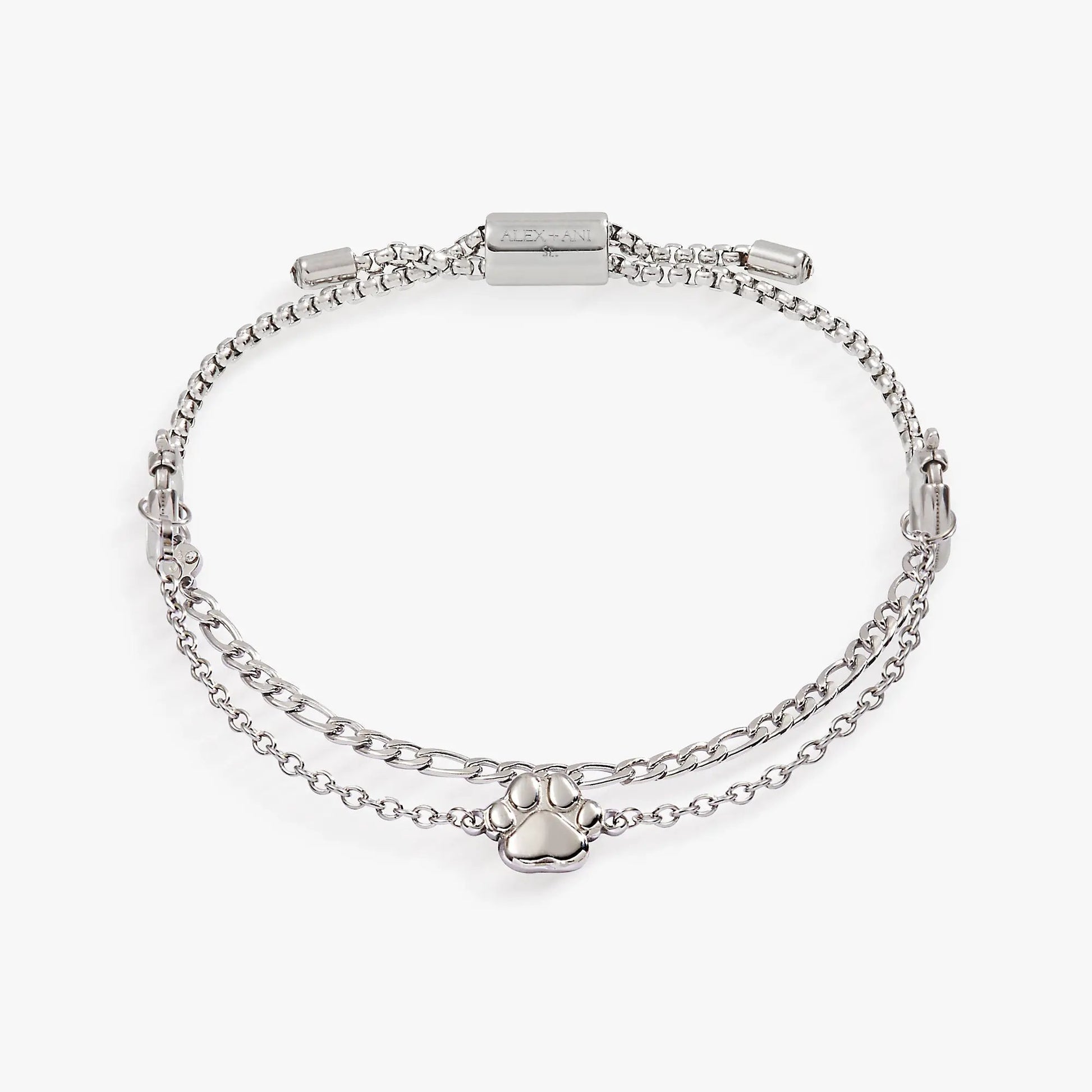 Paw Print Stranded bracelet set, silver-tone, double-chain with paw charm, by ALEX AND ANI on Tampa Home & Garden Store