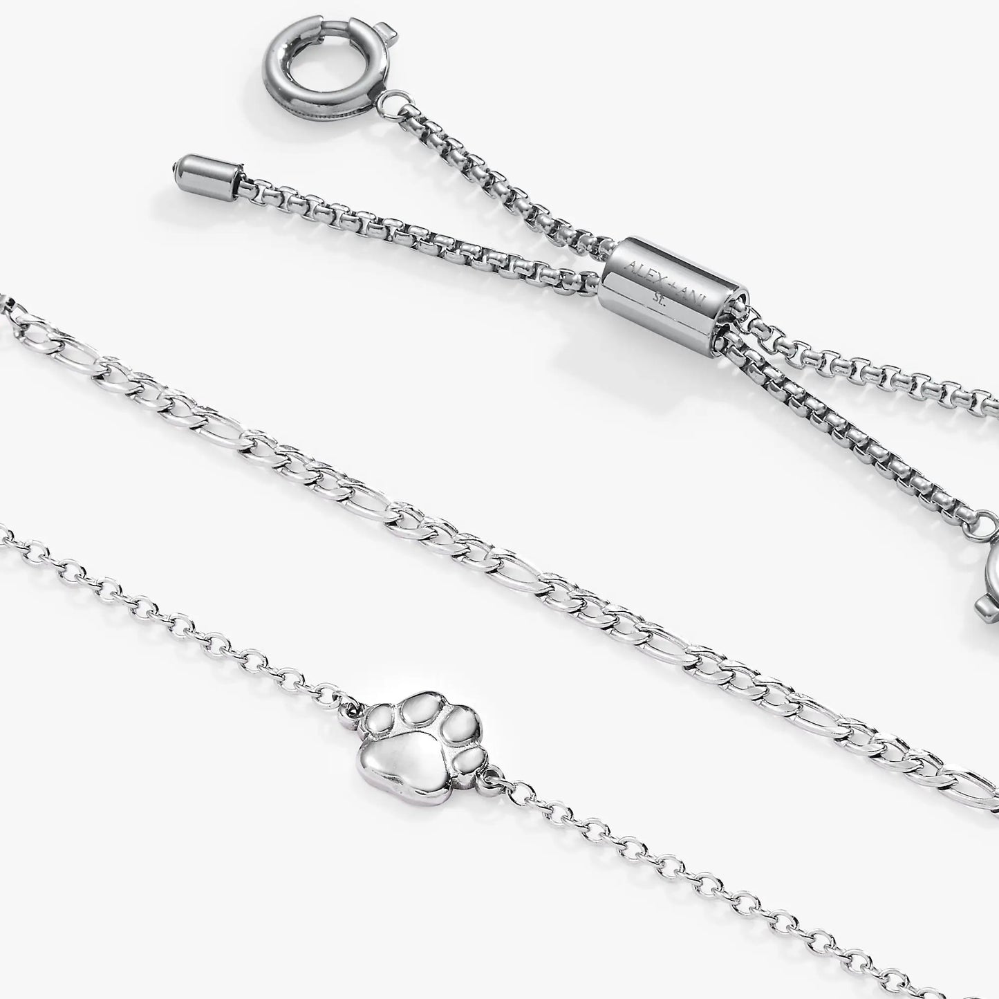 Paw Print Stranded Bracelet Set ALEX AND ANI in silver with paw print charm and chain clasp on Tampa Home & Garden Store