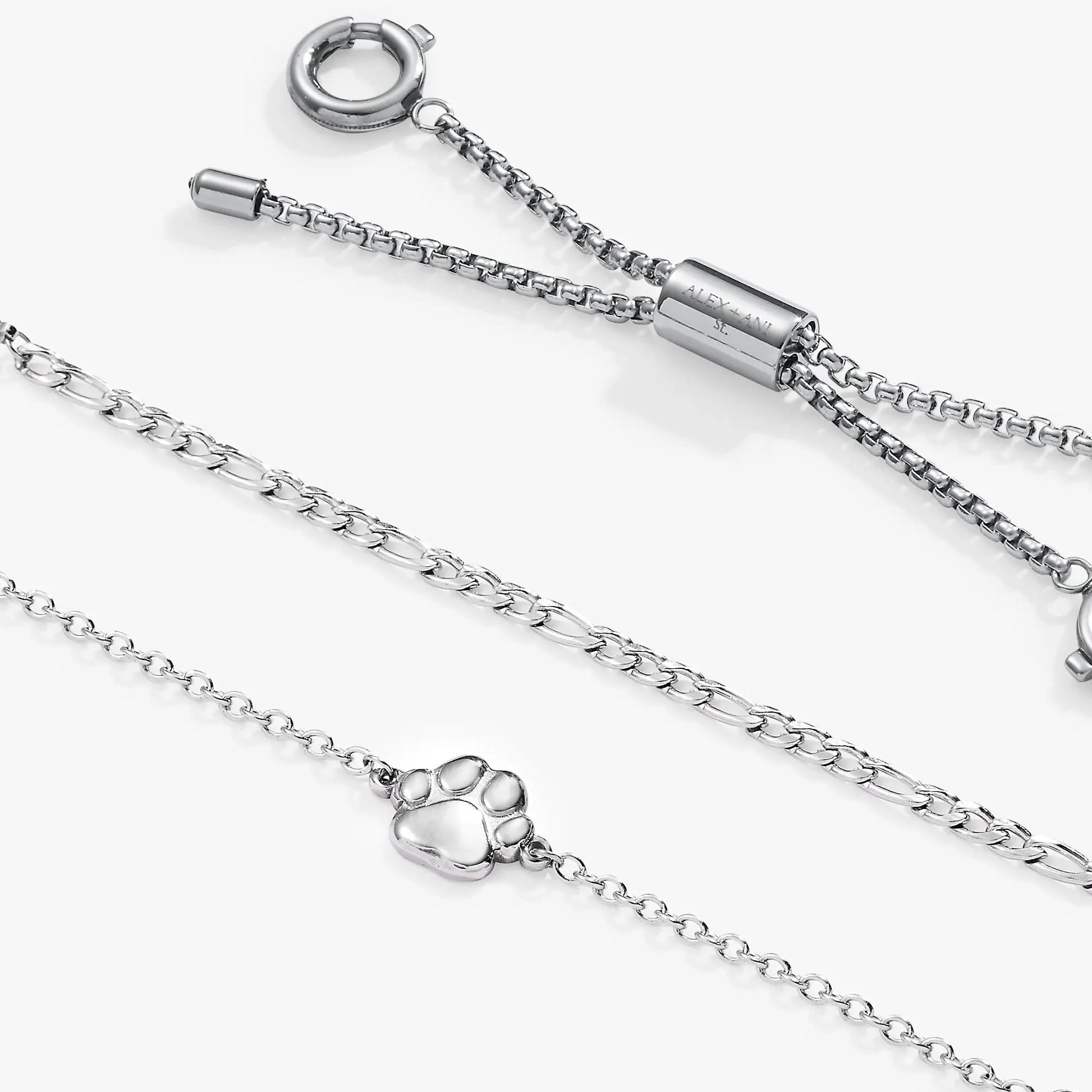 Paw Print Stranded Bracelet Set ALEX AND ANI in silver with paw print charm and chain clasp on Tampa Home & Garden Store