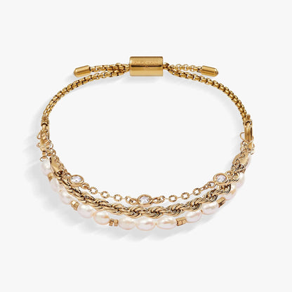 Crystal + Pearl Stranded™ Bracelet Set by ALEX AND ANI, multi-strand gold-tone with pearls and crystals on Tampa Home & Garden Store