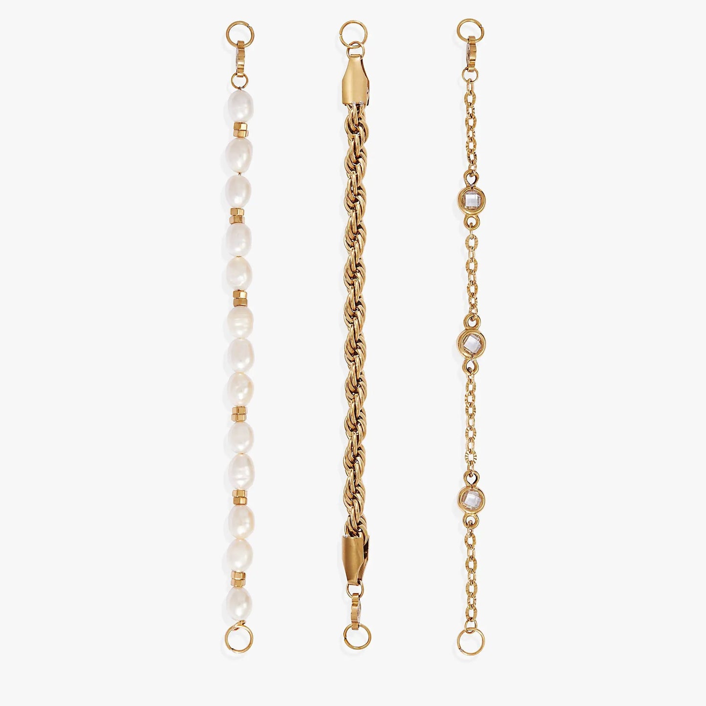 Bracelet set of 3: pearl strand, gold-tone chain, crystal-link bracelet by ALEX AND ANI on Tampa Home & Garden Store