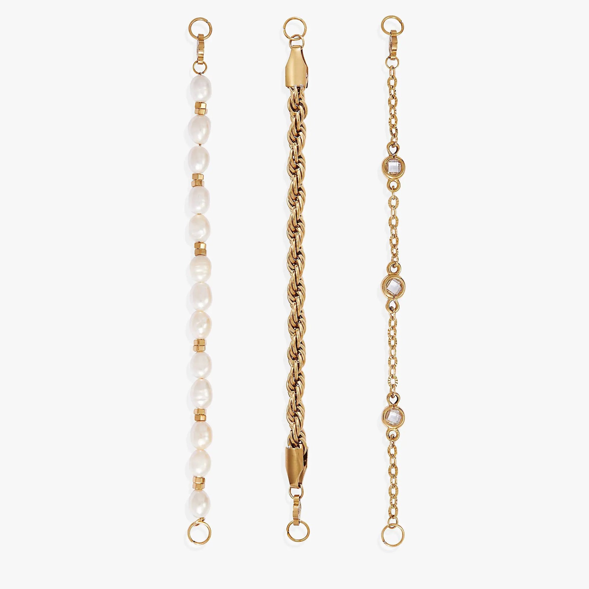 Bracelet set of 3: pearl strand, gold-tone chain, crystal-link bracelet by ALEX AND ANI on Tampa Home & Garden Store