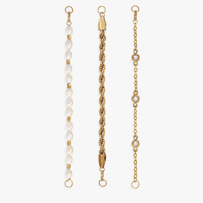 Bracelet set of 3: pearl strand, gold-tone chain, crystal-link bracelet by ALEX AND ANI on Tampa Home & Garden Store