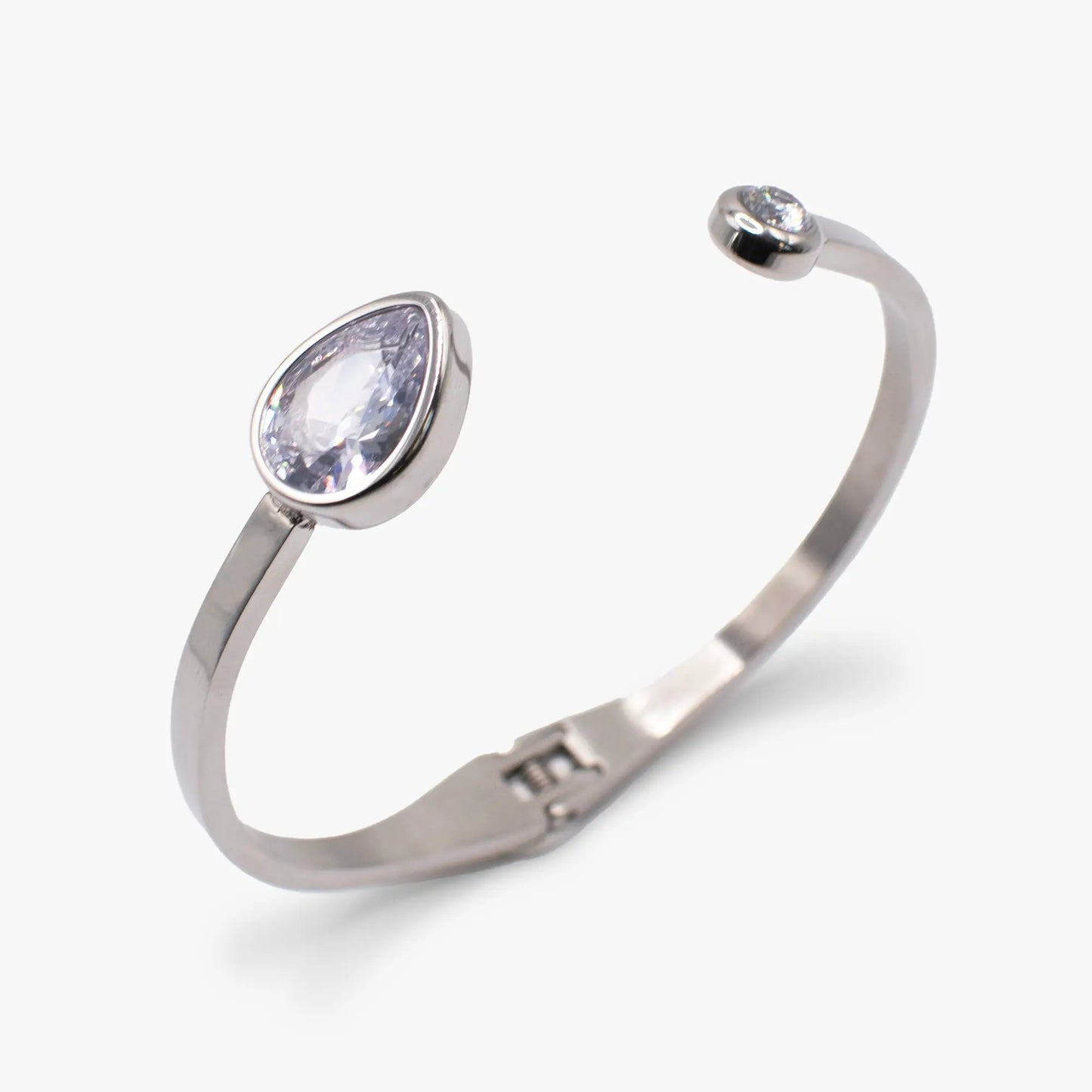Crystal Hinge Cuff Bracelet by ALEX AND ANI; silver-tone metal with a clear faceted crystal on Tampa Home & Garden Store