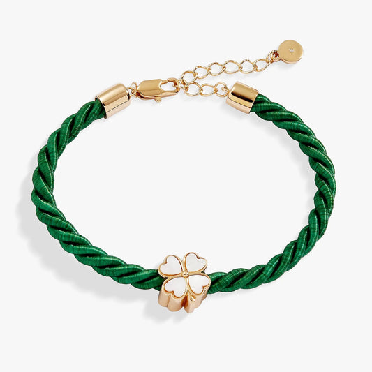 Four Leaf Clover Cord Bracelet by ALEX AND ANI, green twisted cord with gold-tone clover charm and adjustable extender on Tampa Home & Garden Store