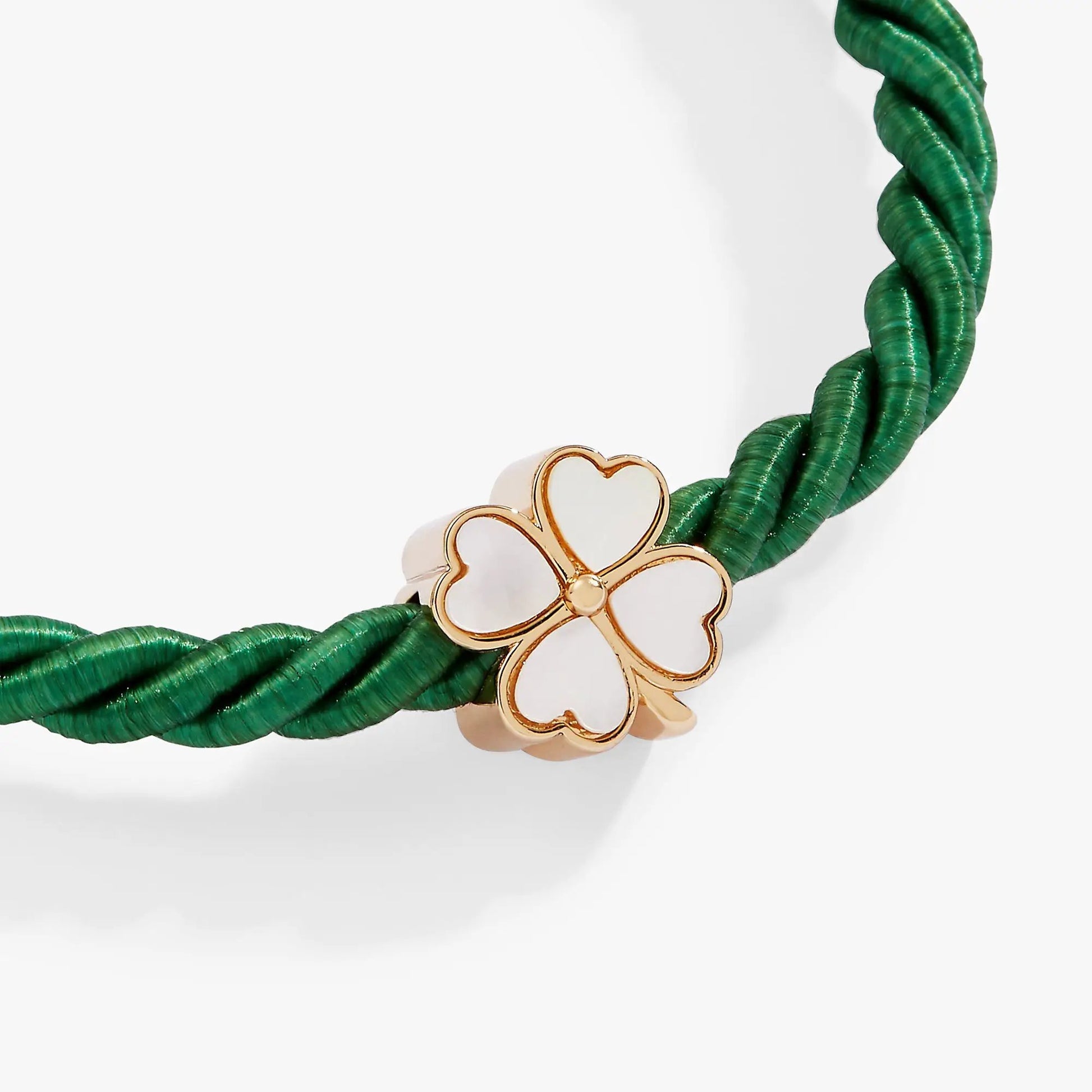 Four Leaf Clover Cord Bracelet with green twisted cord and gold-tone clover charm on Tampa Home & Garden Store