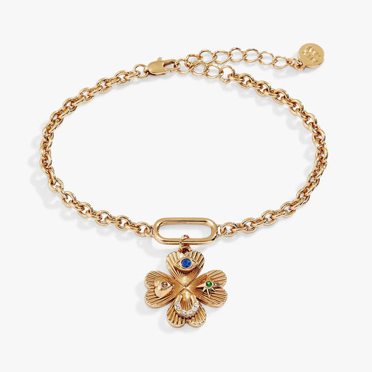 Alex and Ani Lucky Four Leaf Clover adjustable bracelet in gold-tone with crystal pendant on Tampa Home & Garden Store