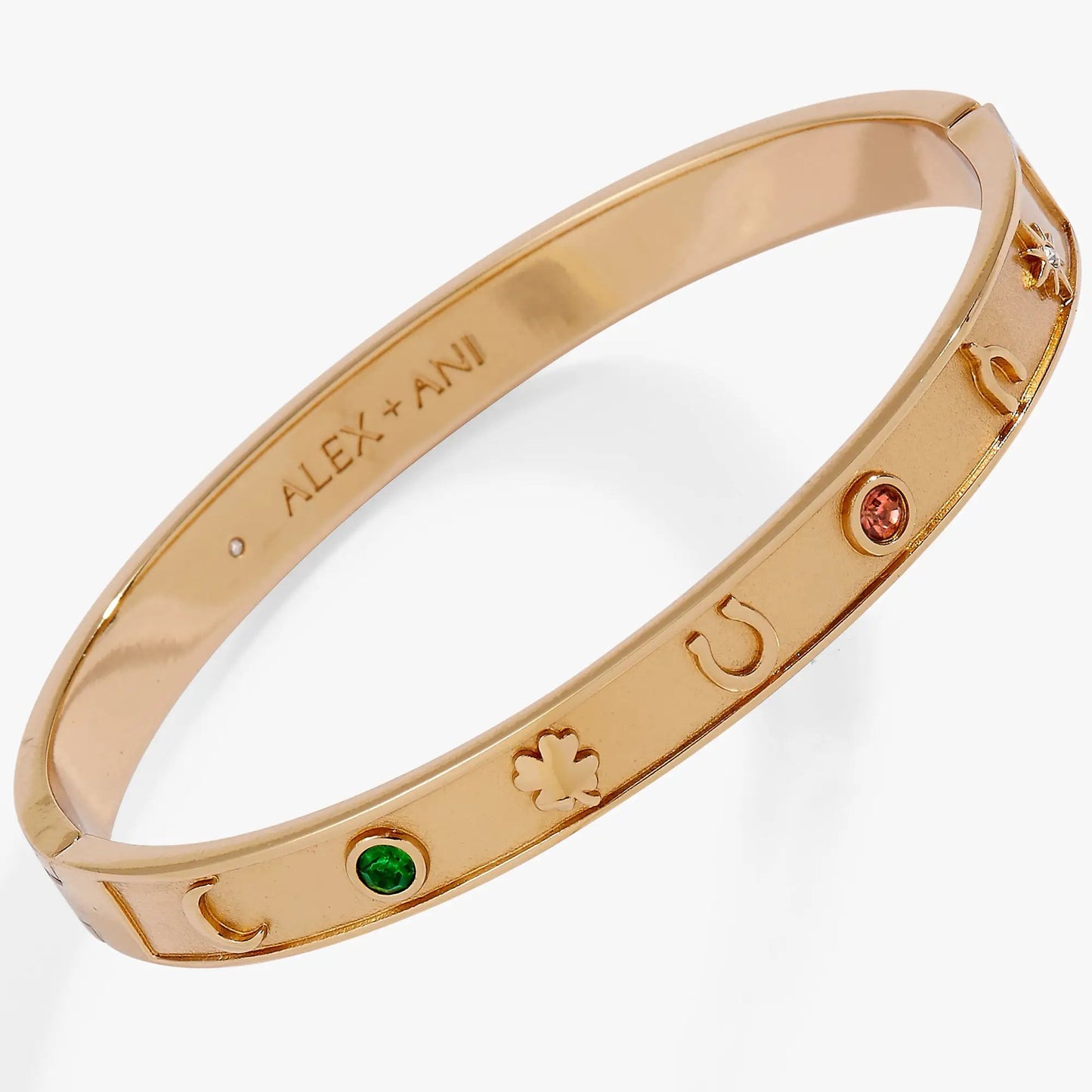 Lucky Hinge Bangle With Horseshoe Wishbone Clover