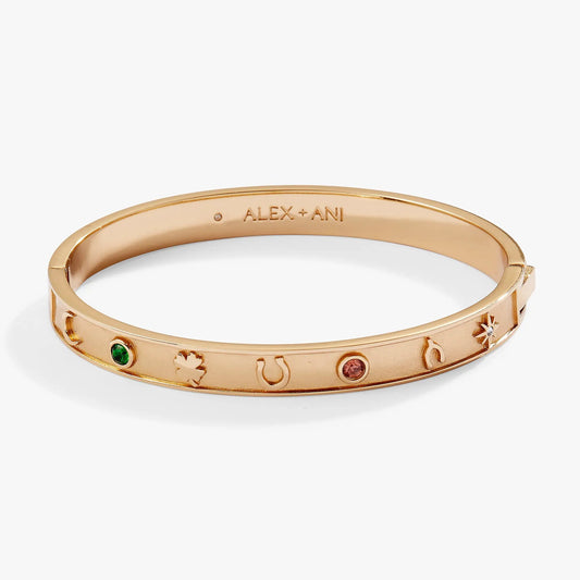 Alex and Ani Lucky Hinge Bangle bracelet in rose gold with colorful gemstone accents on Tampa Home & Garden Store