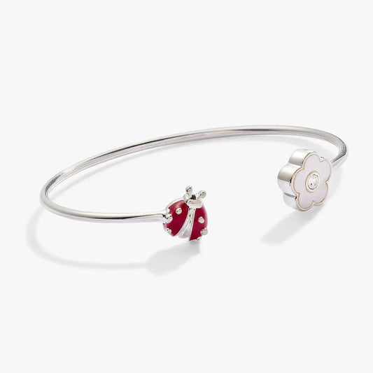 ALEX AND ANI Ladybug and Daisy Flex Cuff bracelet with red ladybug and white flower charms on Tampa Home & Garden Store