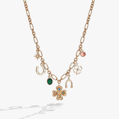 Lucky Four Leaf Clover Charm Necklace ALEX AND ANI gold-tone chain with gemstone and charms on Tampa Home & Garden Store