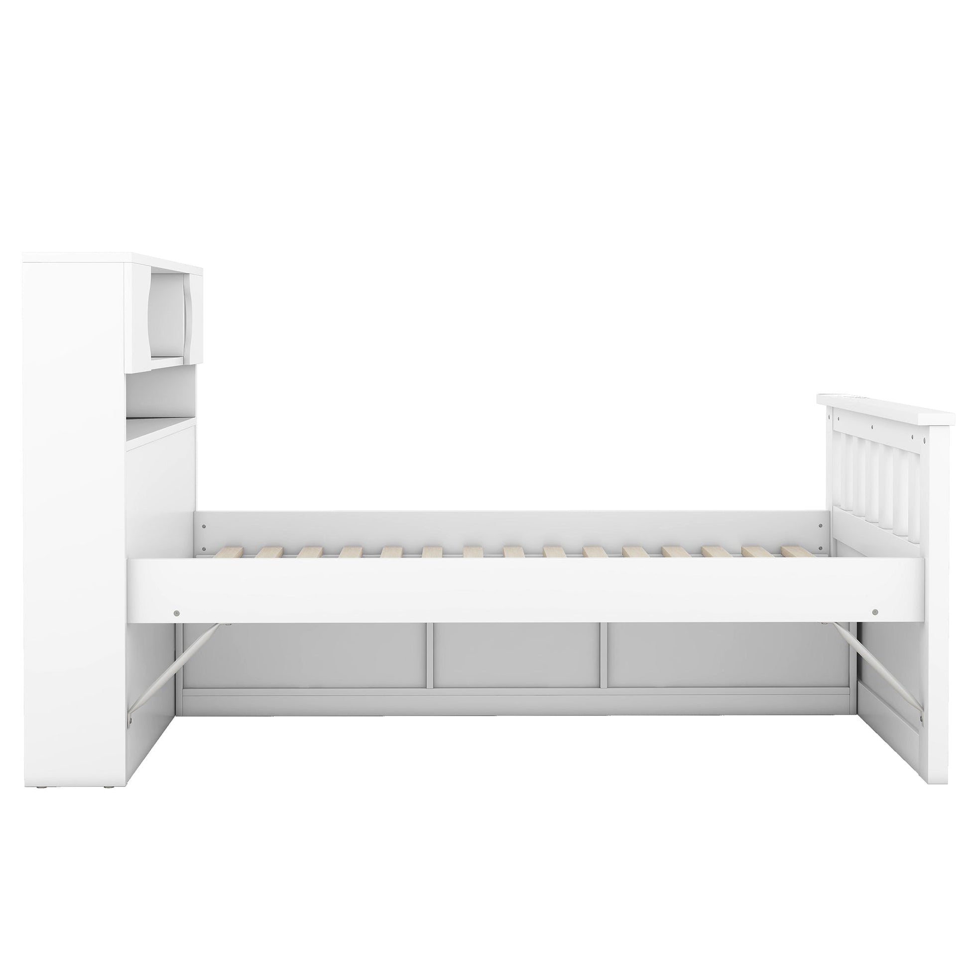 Twin Size Captain Platform Bed Frame with Storage Bookcases and Shelves,Four Drawers,White - Tampa Home & Garden Store