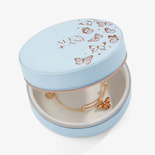 Alex and Ani butterfly jewelry case in light blue with copper butterfly print on Tampa Home & Garden Store