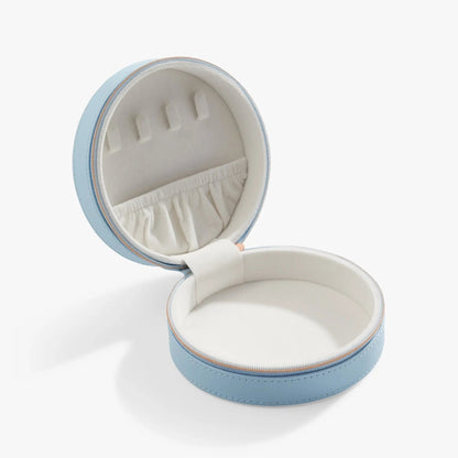 Butterfly jewelry case, light blue round zipper, soft white interior, ALEX AND ANI on Tampa Home & Garden Store